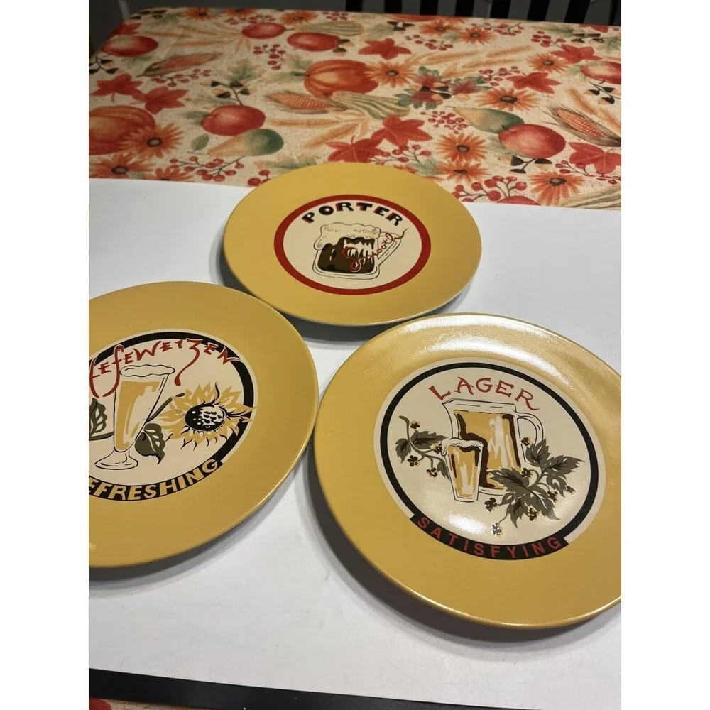 Pottery Barn 8” Plates Porter Hefeweizen Lager Snack Appetizer 3pc